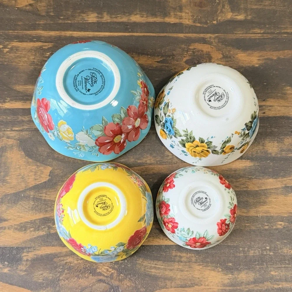 Pioneer Woman Vintage Floral Measuring Cups Set 4 Ceramic Nesting Discontinued